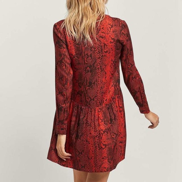 Stradivarius Red Snake Print Mini Shirt Dress Size Small - Picture 3 of 9